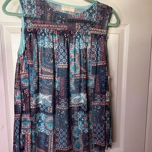 Bobbie Brooks Blue printed sheer sleeveless top with blue underlay